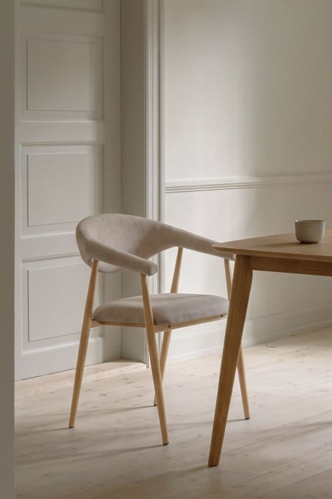 Chaise de salle à manger avec accoudoirs tapissée Nervoxi - Tissu Beige crème