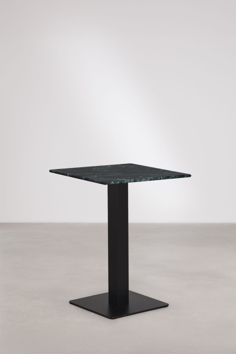 Table de bar carrée en pierre naturelle Livanto - Marbre Vert Big Flower - Noir