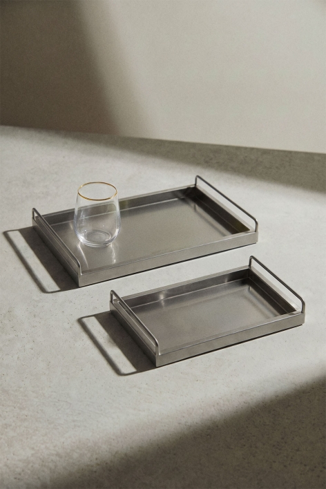 Set de 2 plateaux de service en acier inoxydable Wimeli