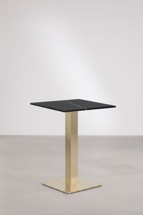 Table de bar carrée en pierre naturelle Livanto - Marbre Nero Marquina - Doré Brossé