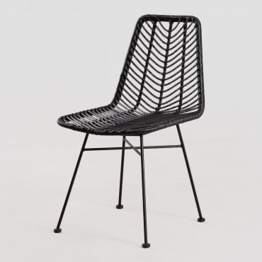 Chaise De Salle À Manger En Rotin Synthétique Couleurs Gouda Noir & Noir - Sklum