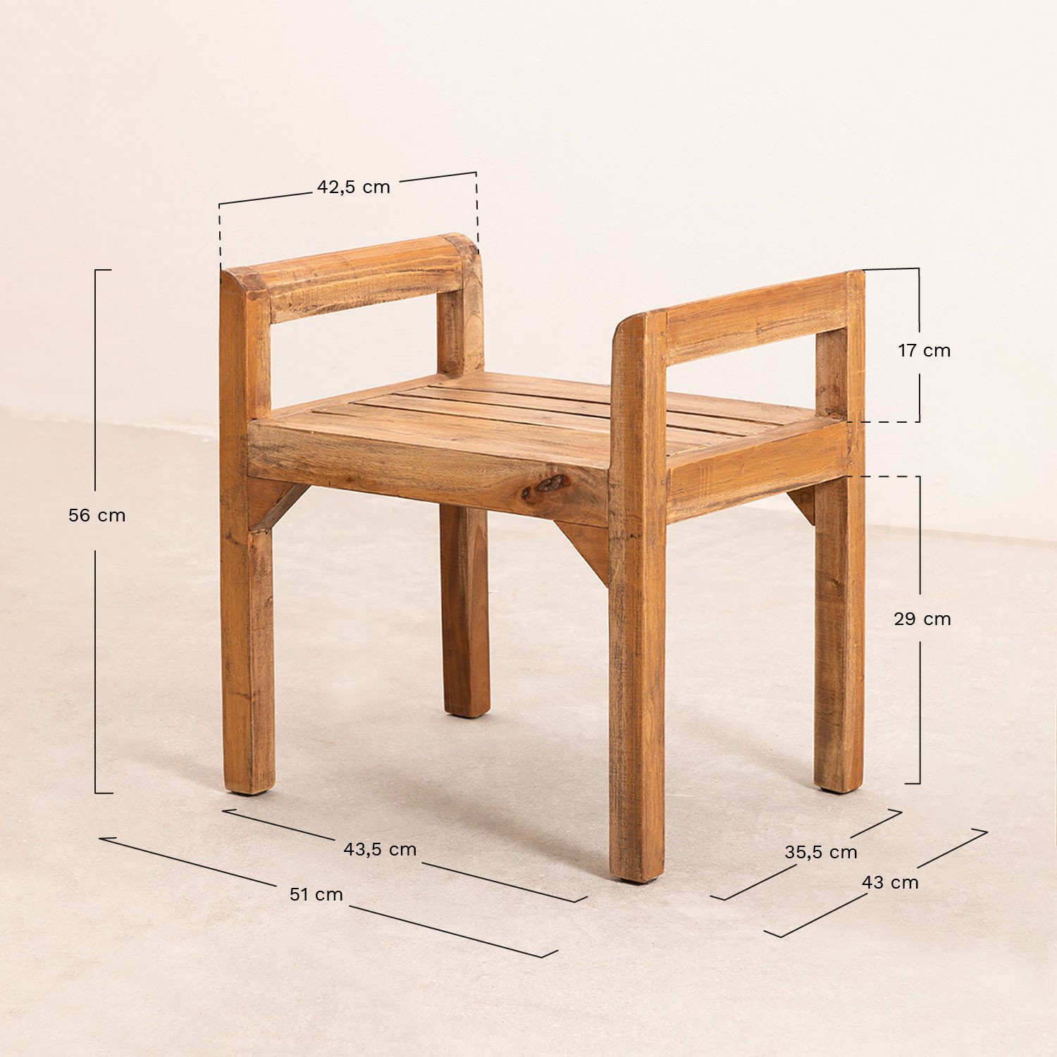 Tabouret en bois recyclé Parans, mesures