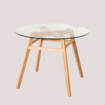 Table À Manger Ronde En Verre Et Bois De Hêtre Scand Nordic Ø100 Cm - Sklum