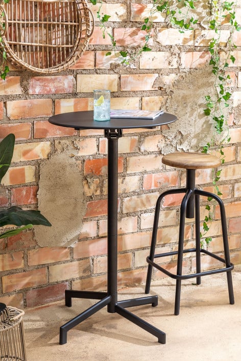 Table de bar ronde Ø60 cm pliable et convertible en 2 hauteurs en acier Dely