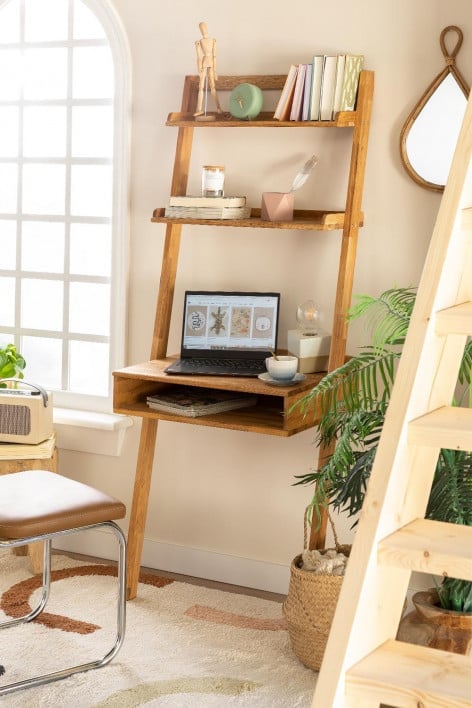 Bureau avec étagères en bois Zina Style - Marron Chêne