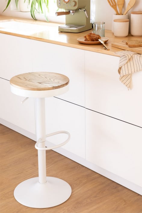 Tabouret haut réglable en bois d'orme blanc Bardder