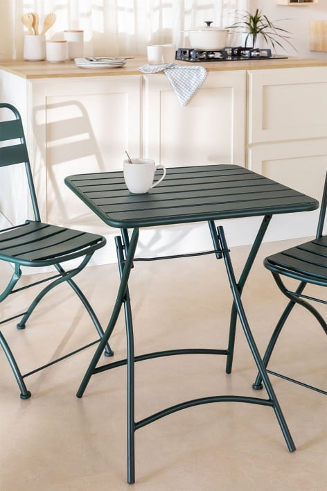 Table de cuisine carrée 60x60 cm pliable en acier Janti - Vert Jungle