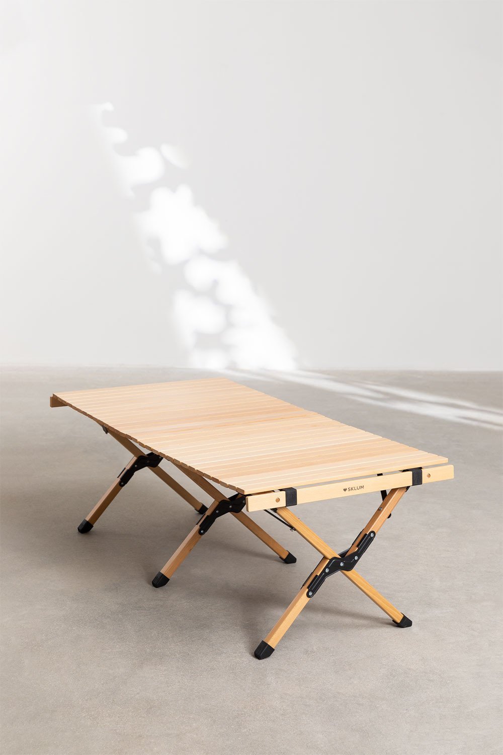 Table de camping pliante rectangulaire en bois de hêtre (121x60 cm
