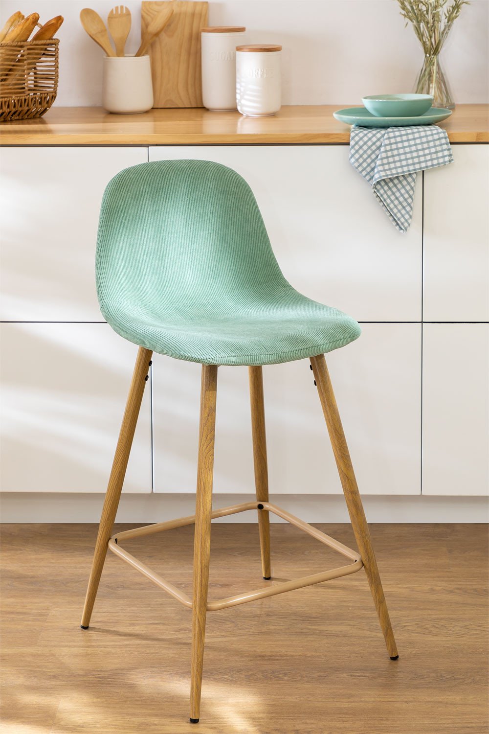 Tabouret haut en velours côtelé Glamm, image de la galerie 1