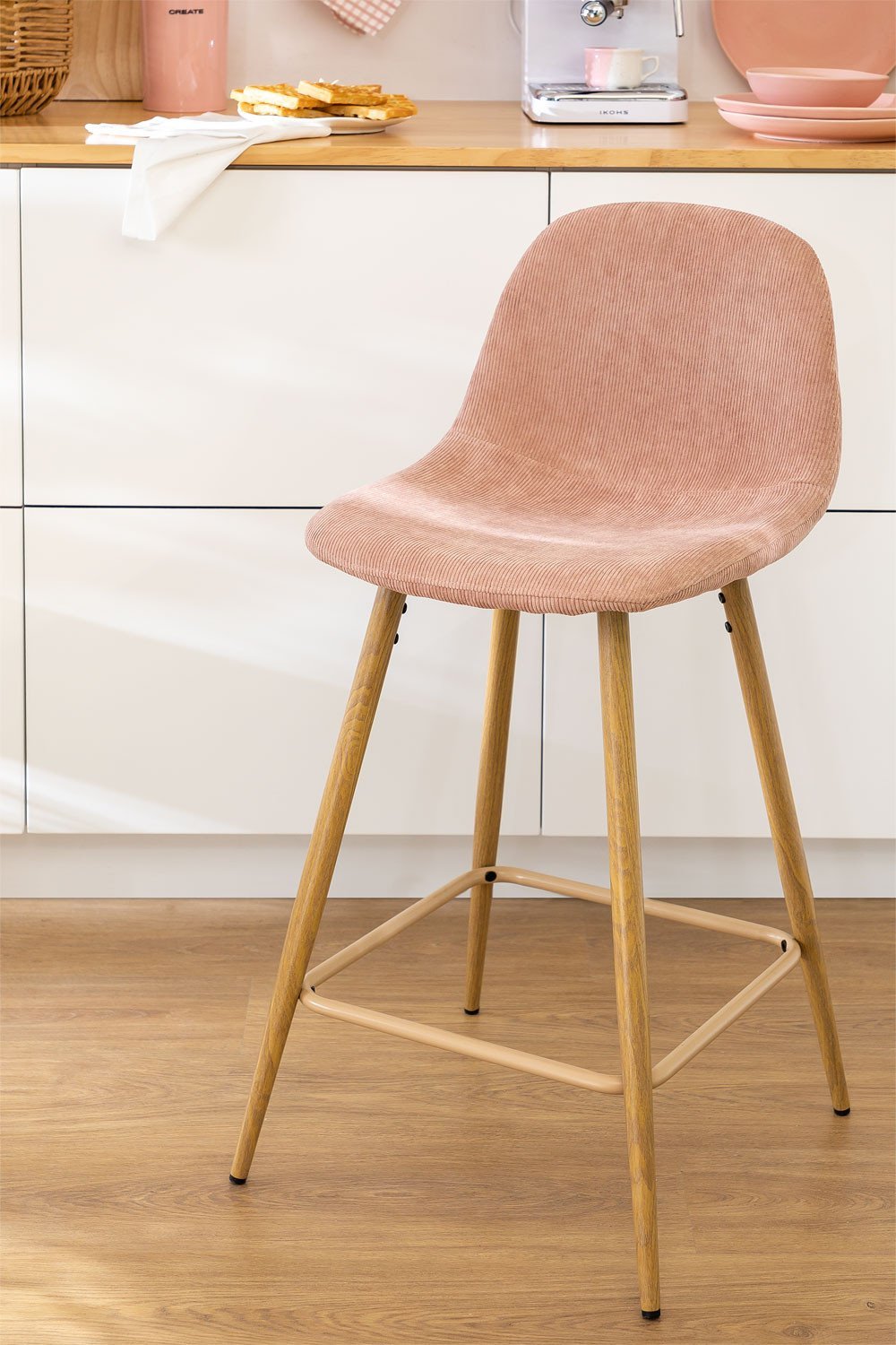 Tabouret haut en velours côtelé Glamm, image de la galerie 1