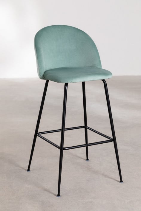 Tabouret haut 75 cm en velours vert sapin et pieds noirs Kana Design - Vert Sapin