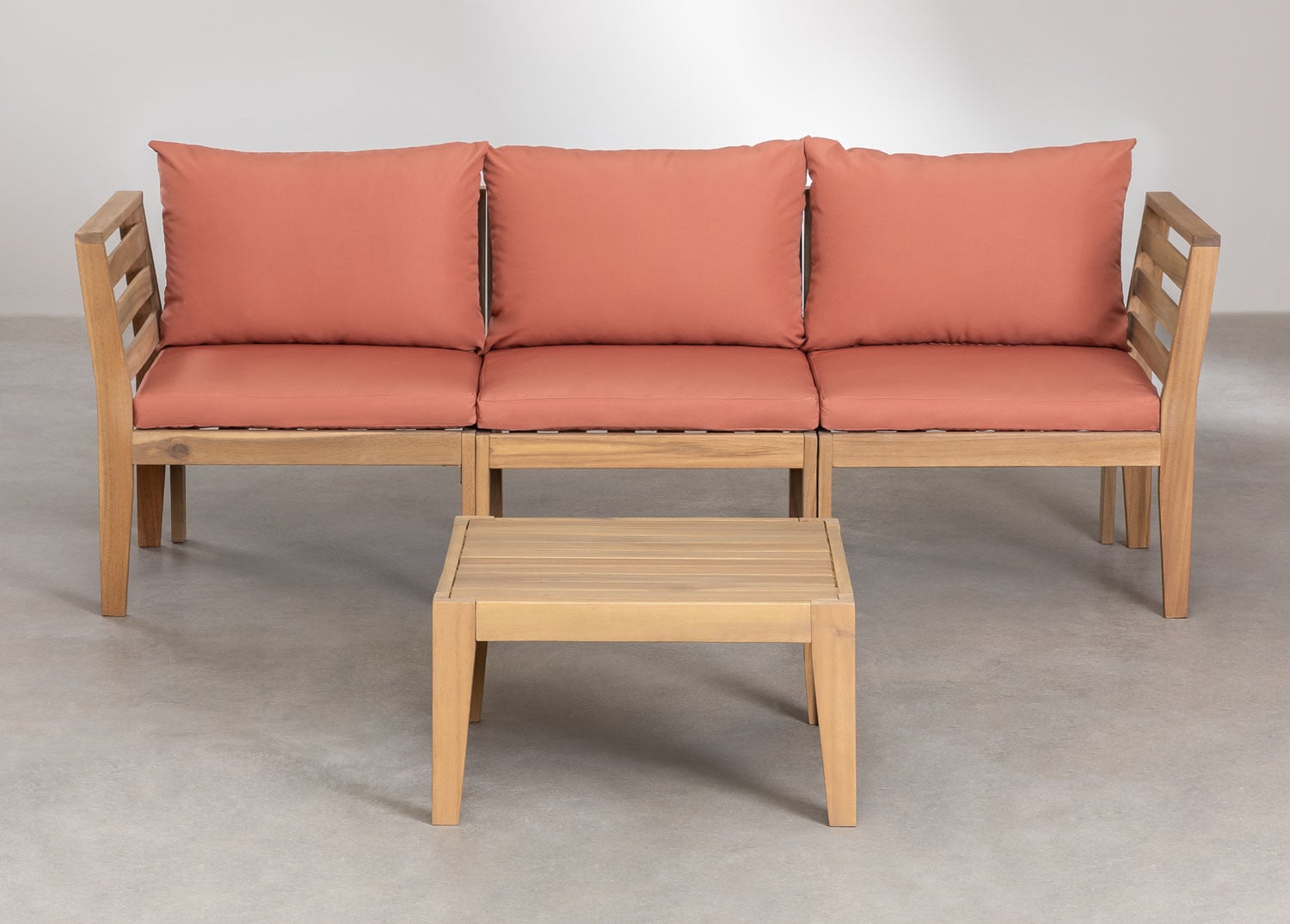 Ensemble de canapés modulables 3 pièces Filips avec accoudoirs et table basse en bois d'acacia      , image de la galerie 3