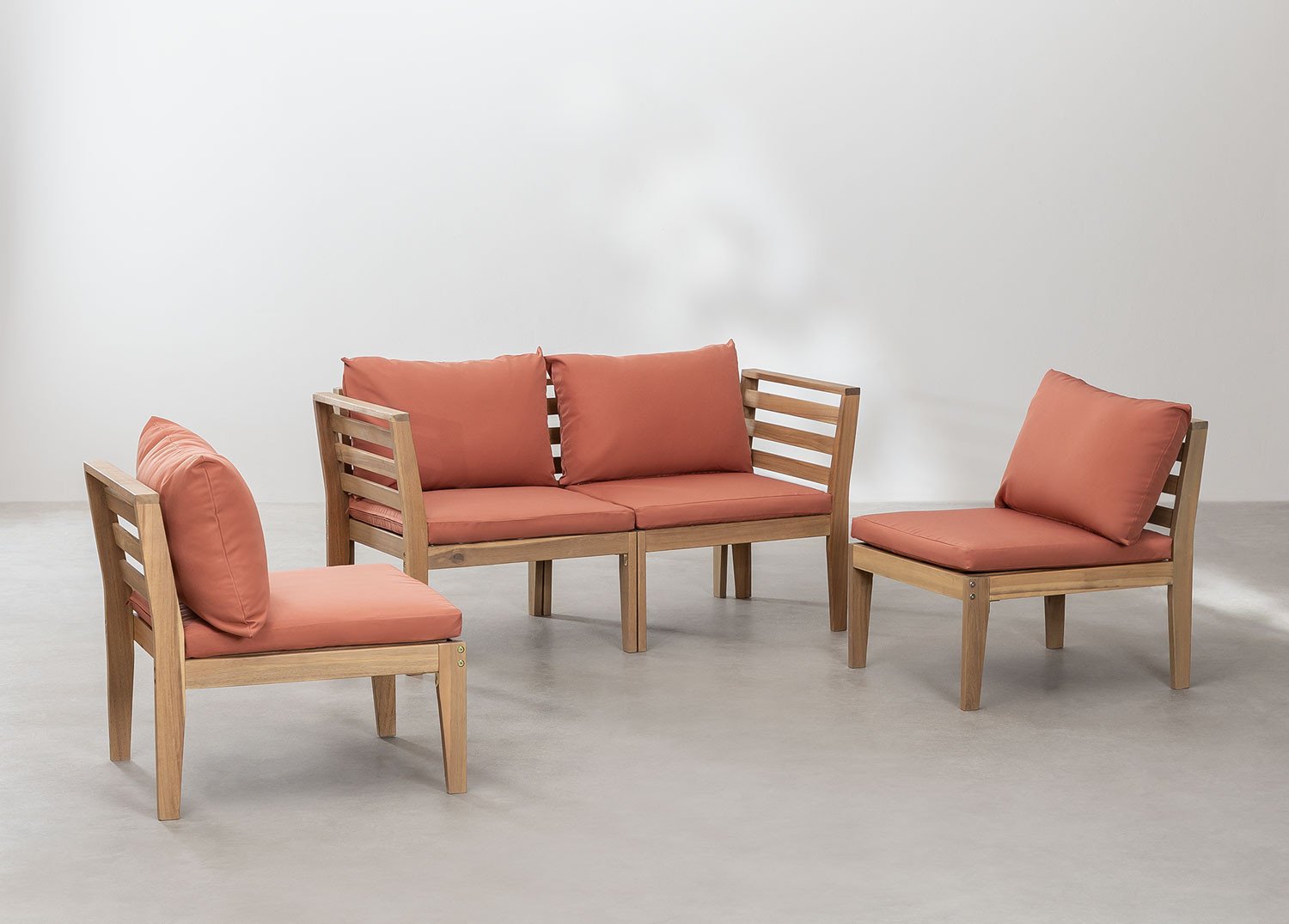 Canapé de jardin modulable 4 pièces avec accoudoirs en bois d'acacia Filips         , image de la galerie 2