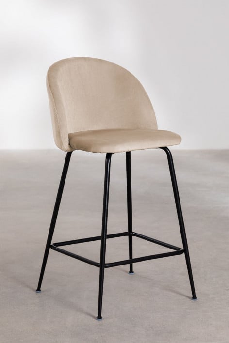 Tabouret haut 65 cm en velours marron blé et pieds noirs Kana Design - Brun Blé