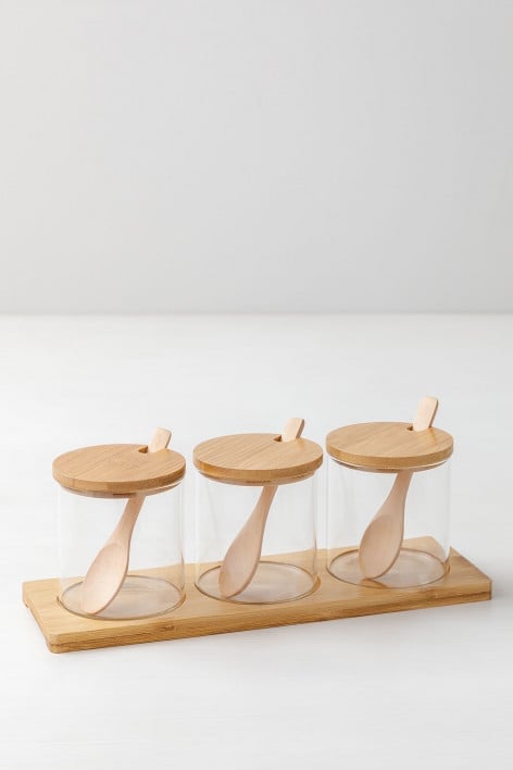 Lot de 3 pots à épices en Verre avec Cuillère Abdon