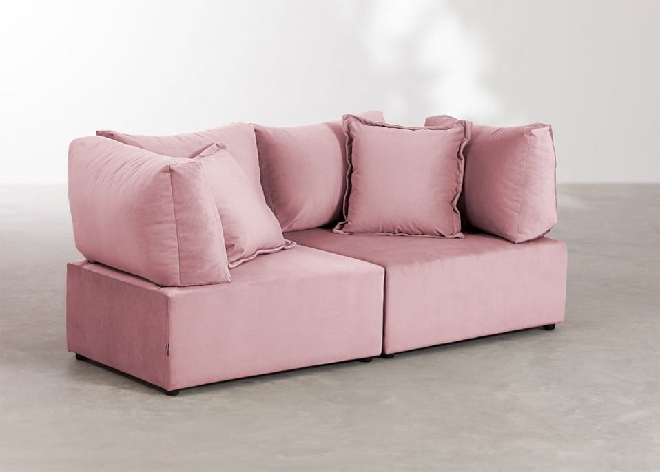 Canapé modulaire 2 pièces avec 2 fauteuils d'angle en velours Kata