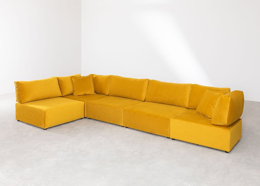 Canapé d'angle modulable 5 pièces en velours Kata, image de la galerie 1