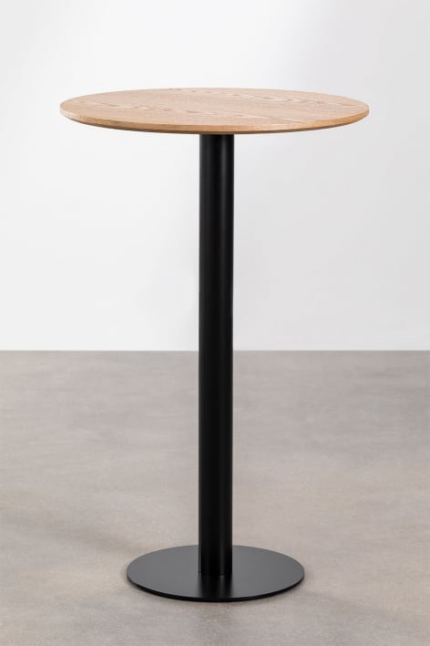 Table Haute de Bar Ronde en Placage de Frêne Frappe - Ø70 cm