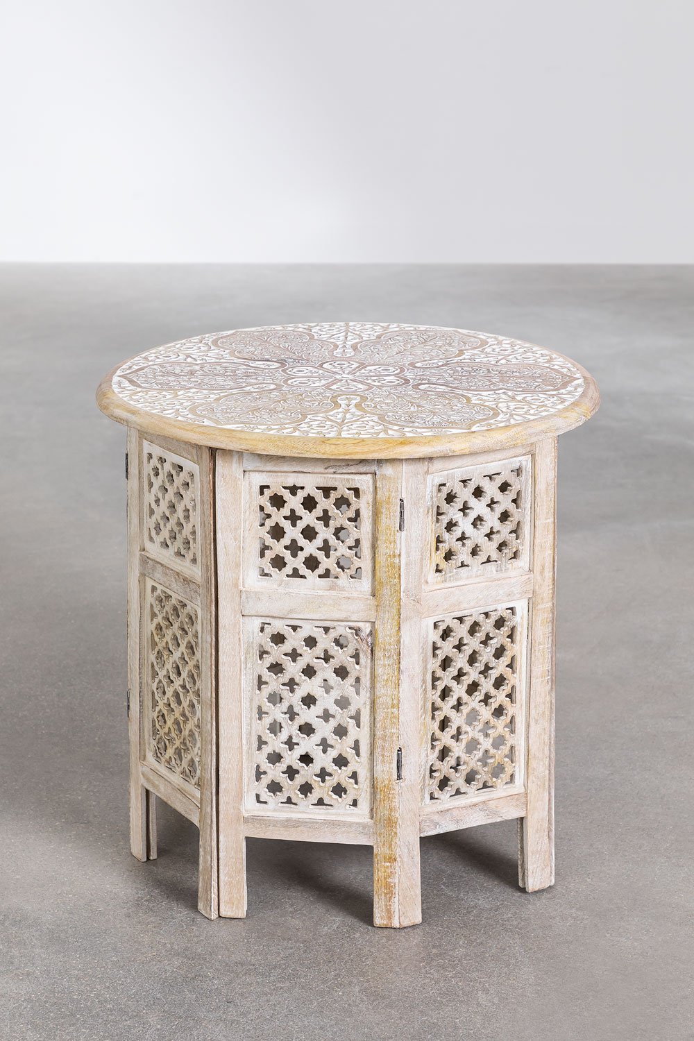 Table d'appoint ronde pliante en bois de manguier (Ø53 cm) Kasira  , image de la galerie 2