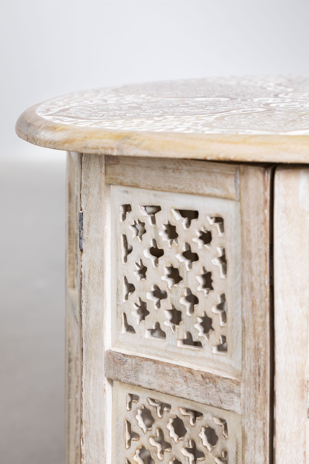 Table d'appoint pliante ronde Ø55 cm en bois de manguier Kasira, image de la galerie 4