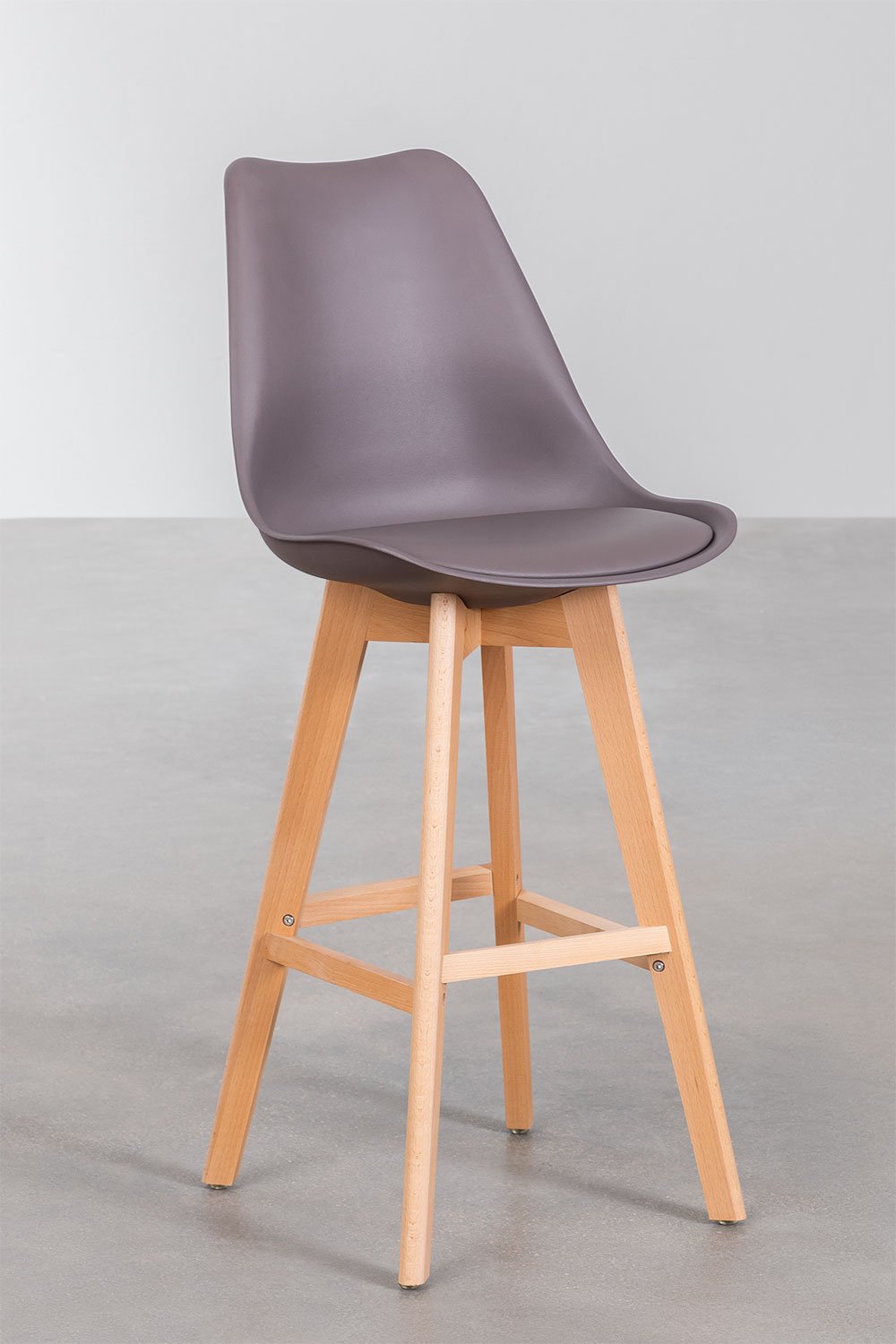 Tabouret haut 75 cm avec coussin en similicuir gris taupe Nordic, image de la galerie 1