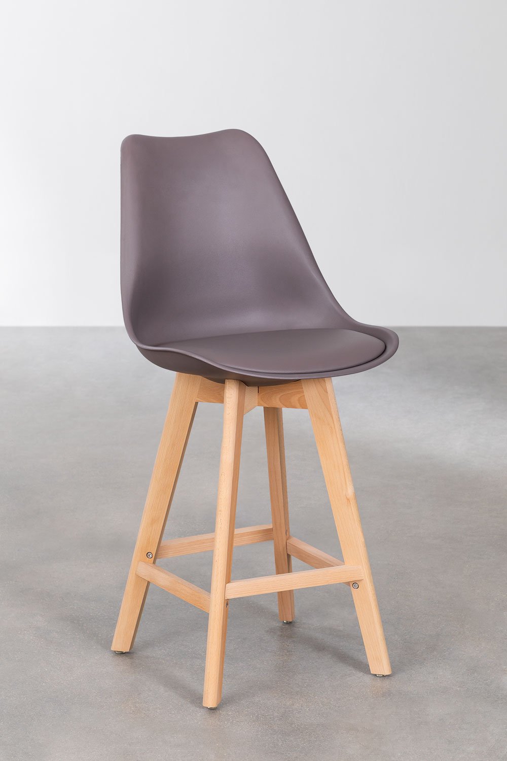 Lot de 4 tabourets hauts 65 cm avec coussin en similicuir gris taupe Nordic, image de la galerie 2
