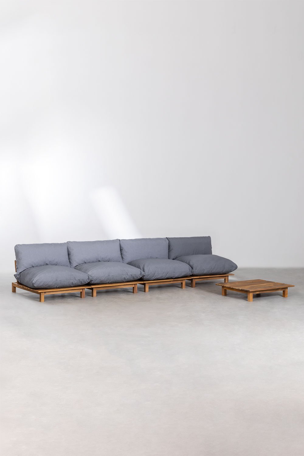 Canapé modulaire inclinable 4 pièces avec table basse en bois d'acacia Brina, image de la galerie 1