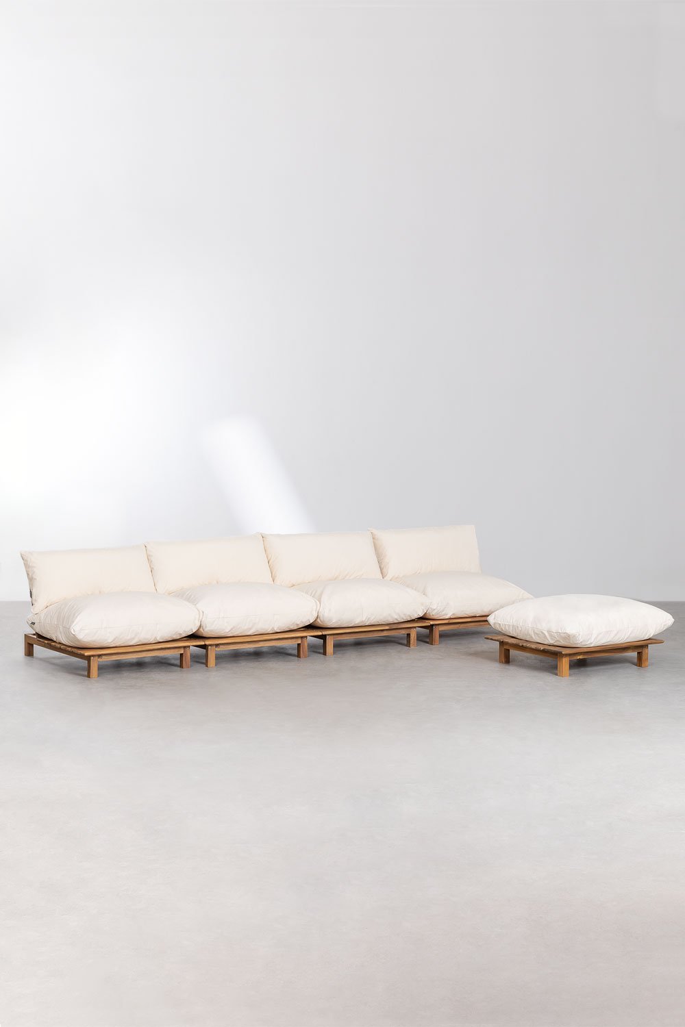 Canapé modulaire inclinable 4 pièces avec pouf en bois d'acacia Brina, image de la galerie 1