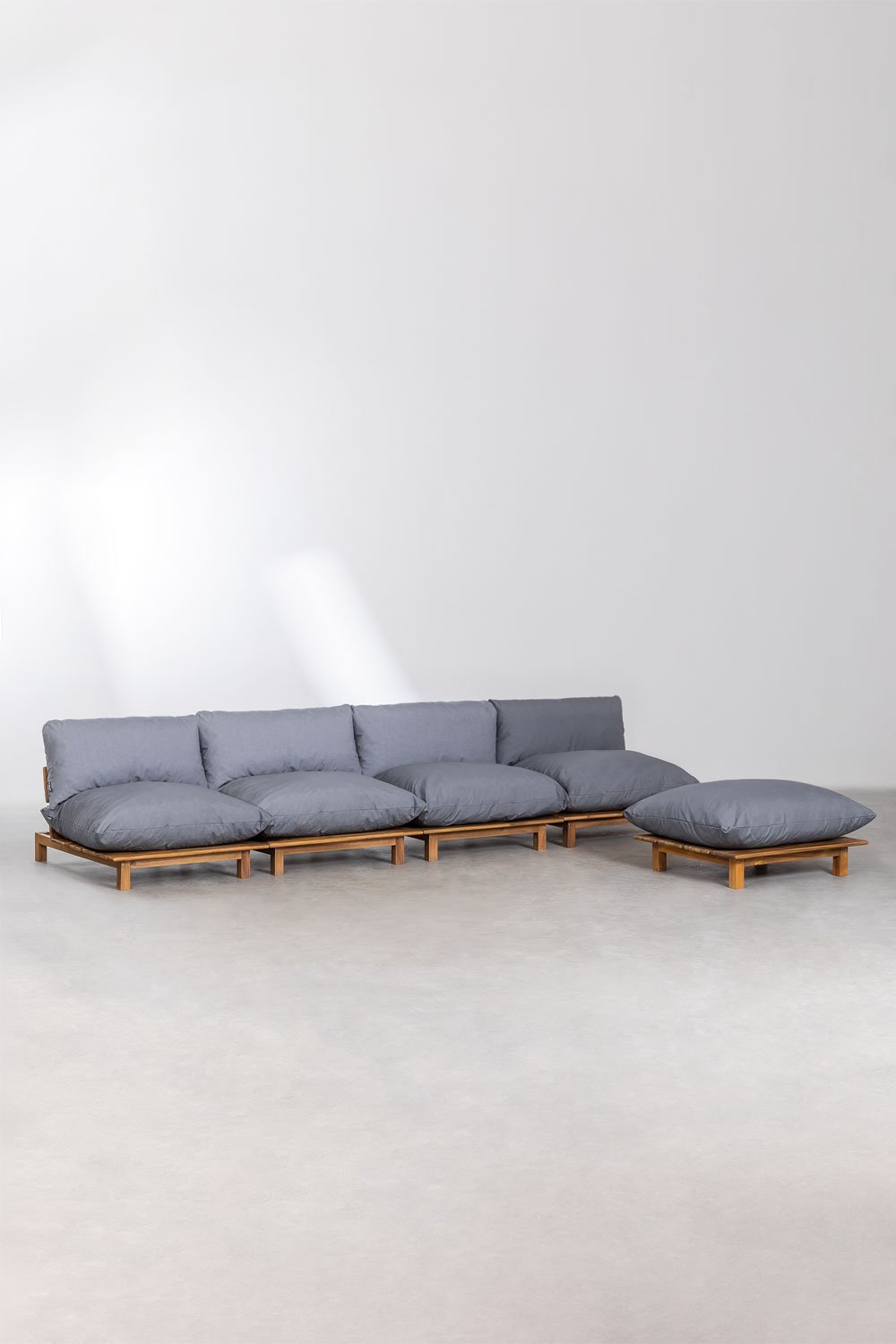 Canapé modulaire inclinable 4 pièces avec pouf en bois d'acacia Brina, image de la galerie 1