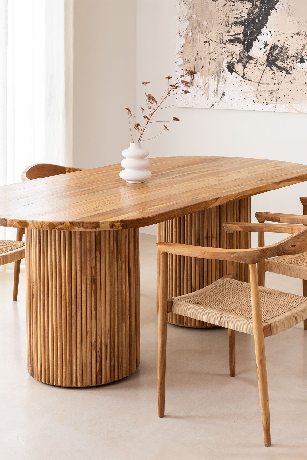 Ensemble de table Ovalada en teck (200x110 cm) Randall et 4 chaises de salle à manger Kiemer avec accoudoirs, image de la galerie 1