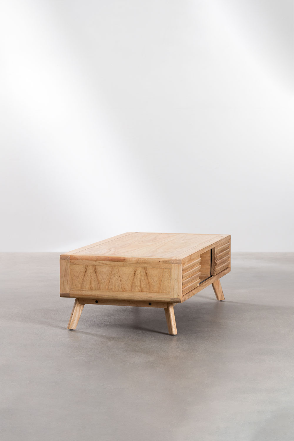 Table Basse Rectangulaire En Bois Avec étagère En Osier - 120x55x42 Cm - Style Français Minimaliste - 4