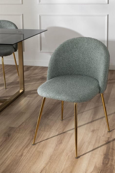 Chaise de salle à manger en tissu bouclette Kana Design - Céladon