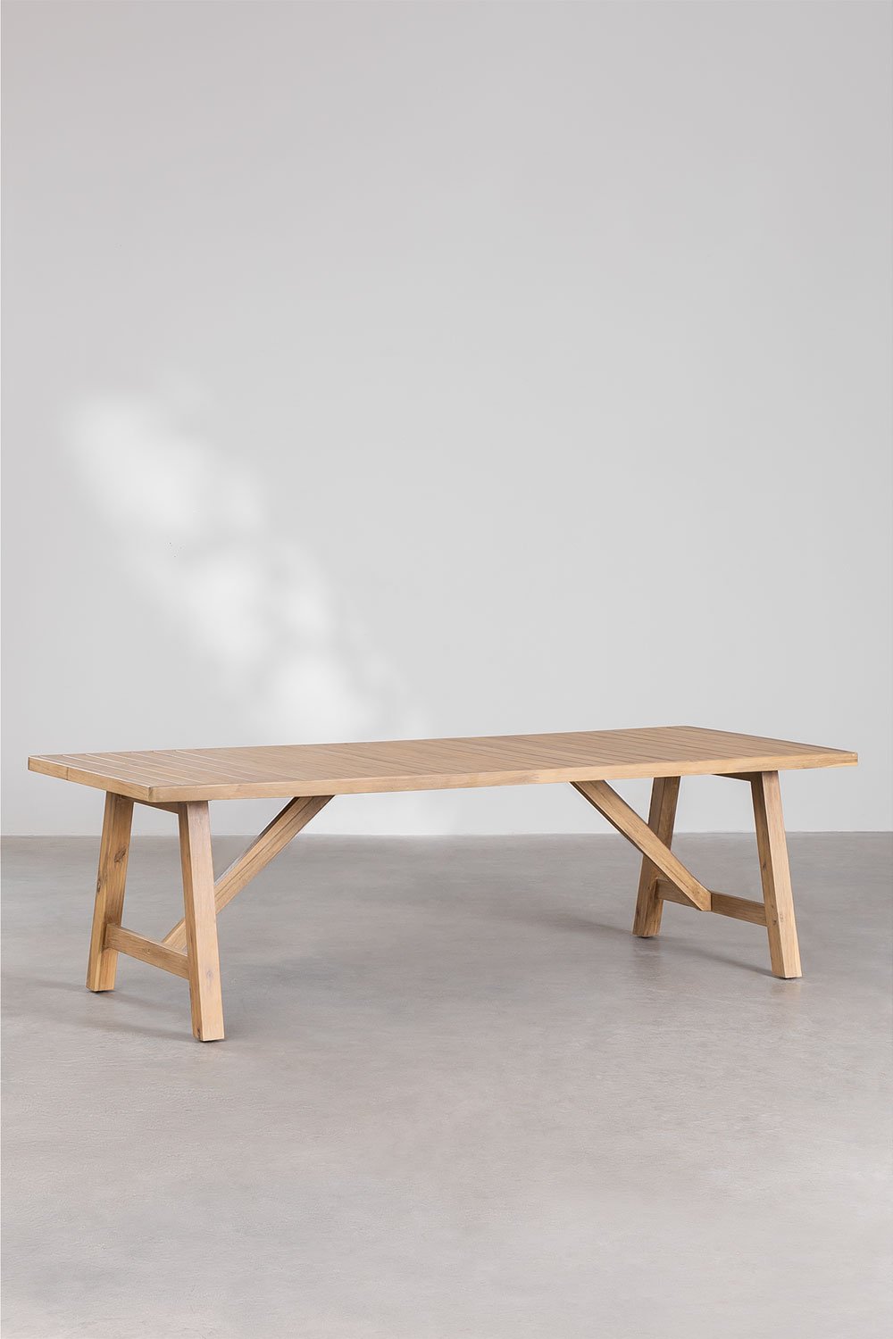 Set de table rectangulaire (260x100 cm) et 10 chaises de salle à manger en bois d'acacia Dubai, image de la galerie 2