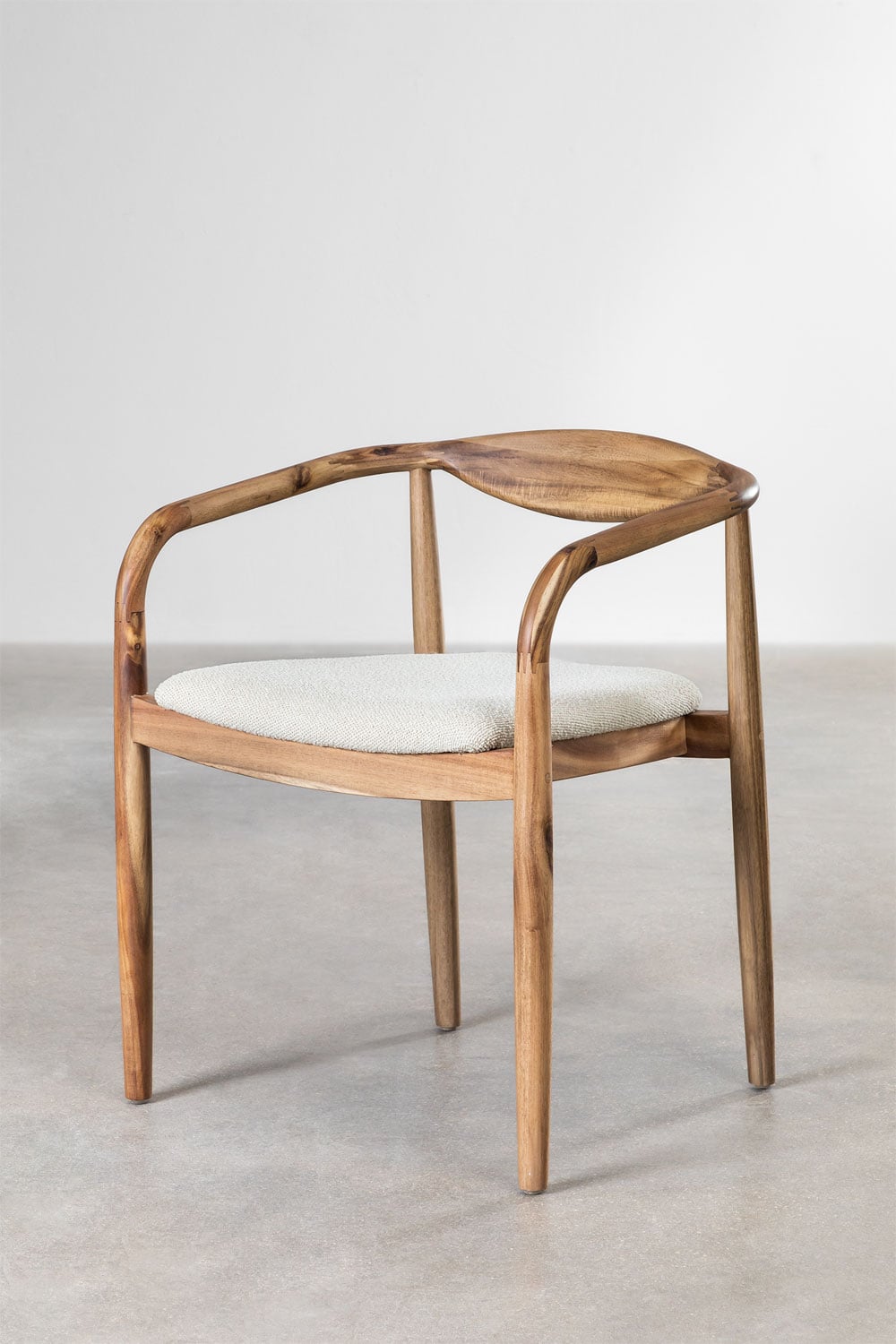 Pack de 4 chaises de salle à manger en bois d'acacia et tissu bouclé Mallory, image de la galerie 3