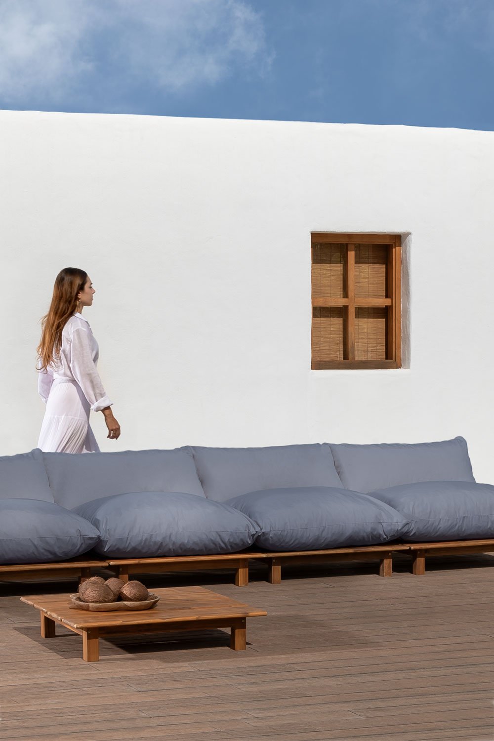 Canapé de jardin inclinable modulaire 4 pièces avec table basse en bois d'acacia Brina, image de la galerie 1