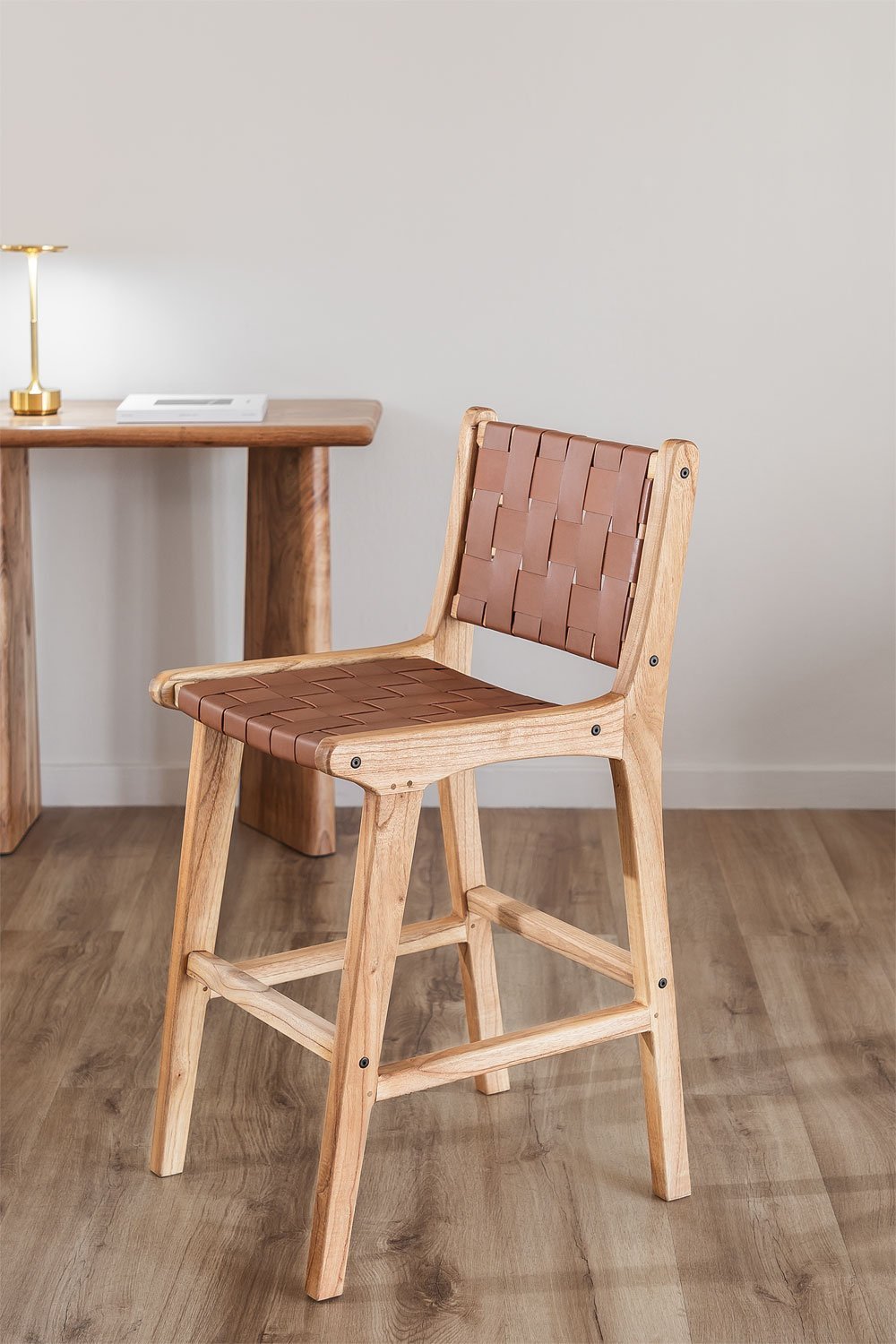 Tabouret haut 60 cm en bois et cuir Zaid  , image de la galerie 9