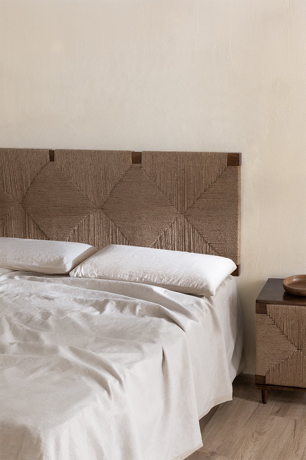 Tête de lit pour lit 150 cm en manguier et jute Evans, image de la galerie 1
