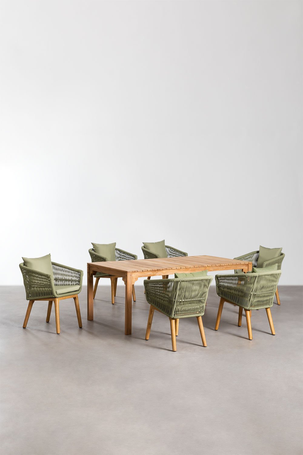 Ensemble de table de salle à manger rectangulaire (200x100 cm) en bois Donal et 6 chaises de salle à manger Barker, image de la galerie 1