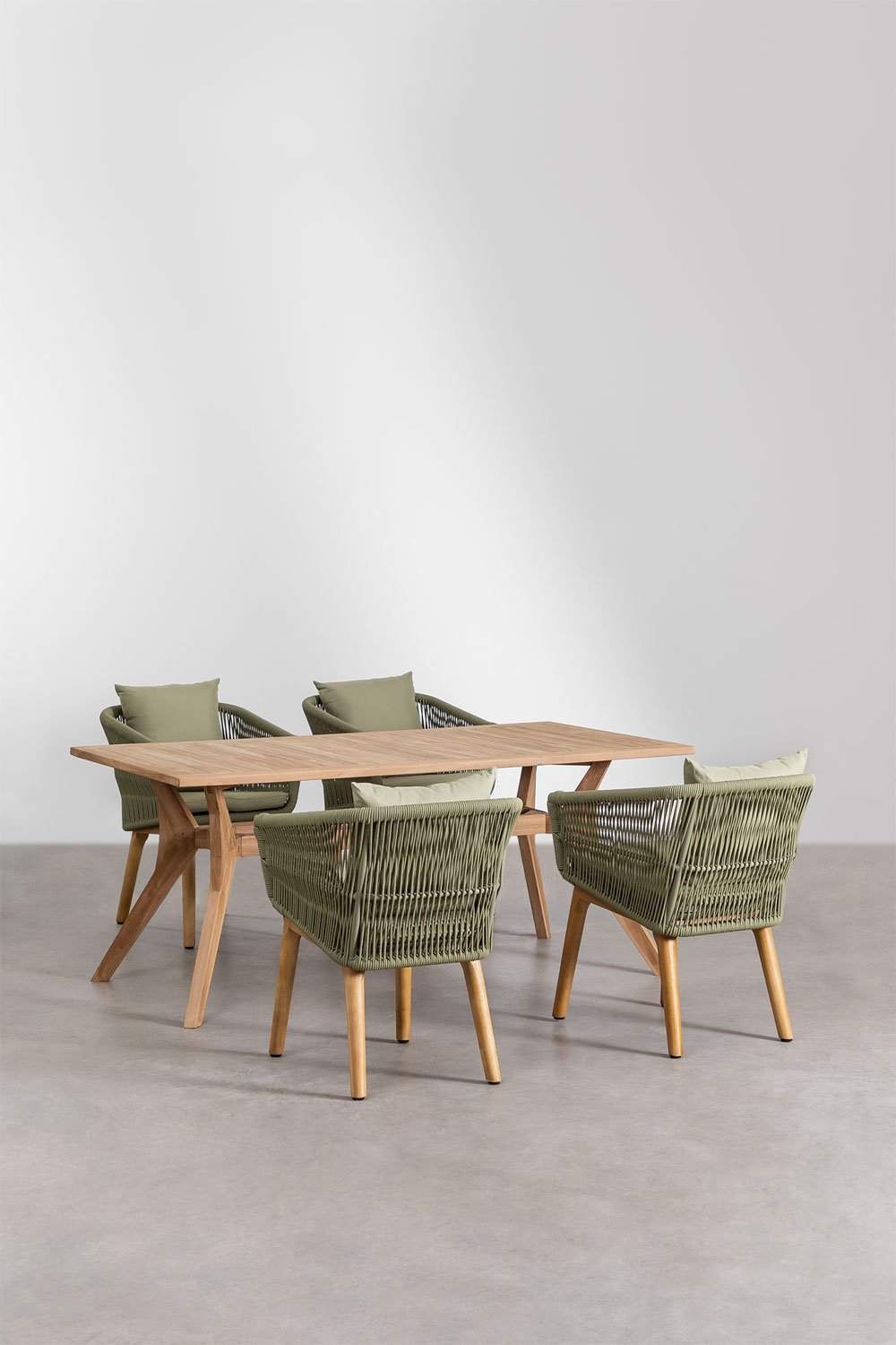 Ensemble de table rectangulaire en bois de teck Yolen (180x90 cm) et 4 chaises de jardin Barker, image de la galerie 1