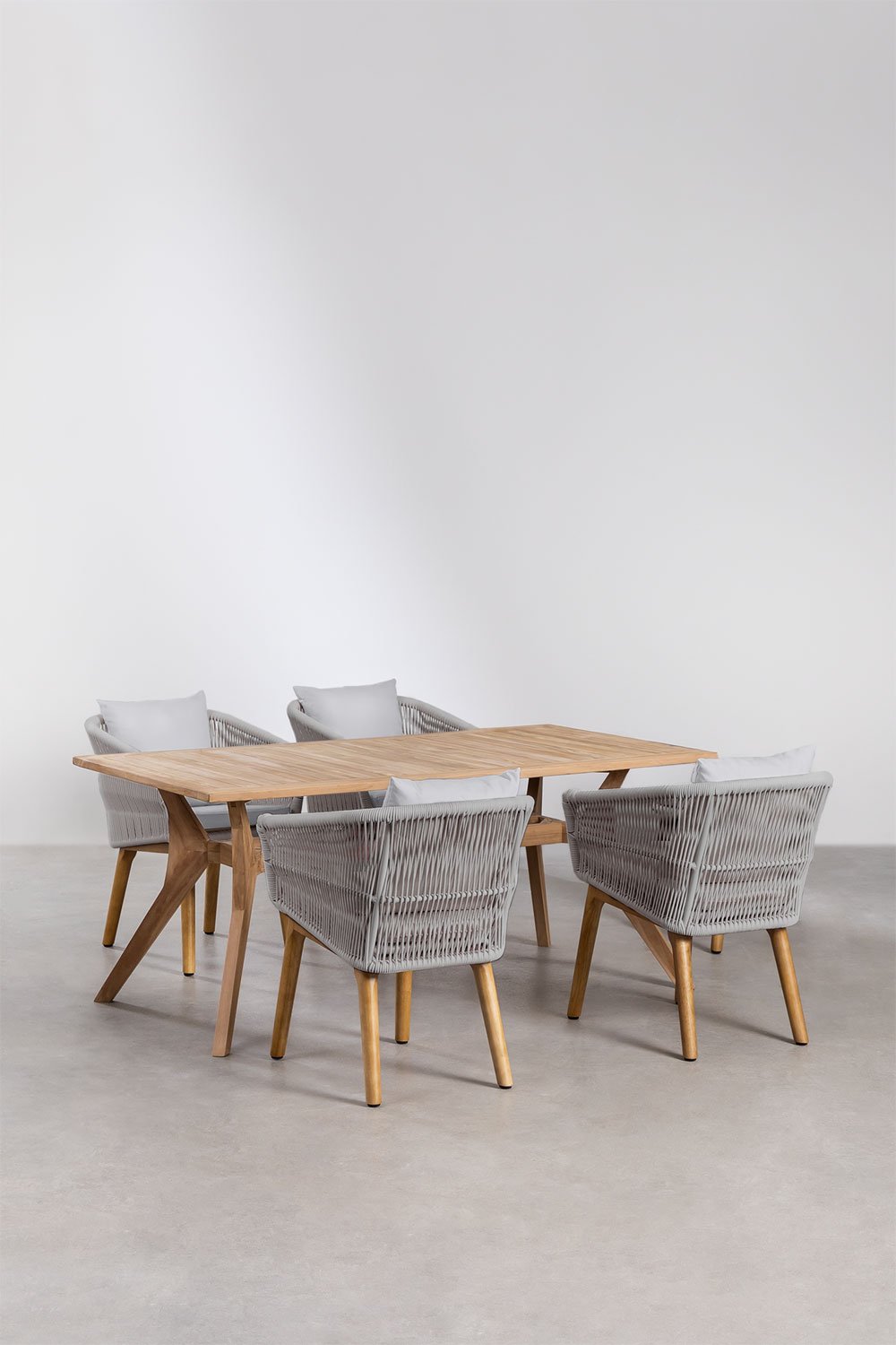 Ensemble de table rectangulaire en bois de teck Yolen (180x90 cm) et 4 chaises de salle à manger Barker, image de la galerie 1
