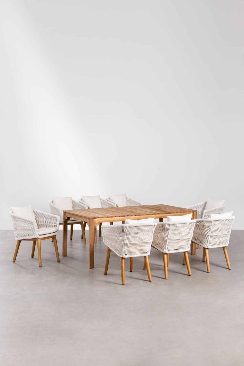 Ensemble de table à manger rectangulaire (200x100 cm) en bois de Donal et 8 chaises de salle à manger Barker, image de la galerie 1