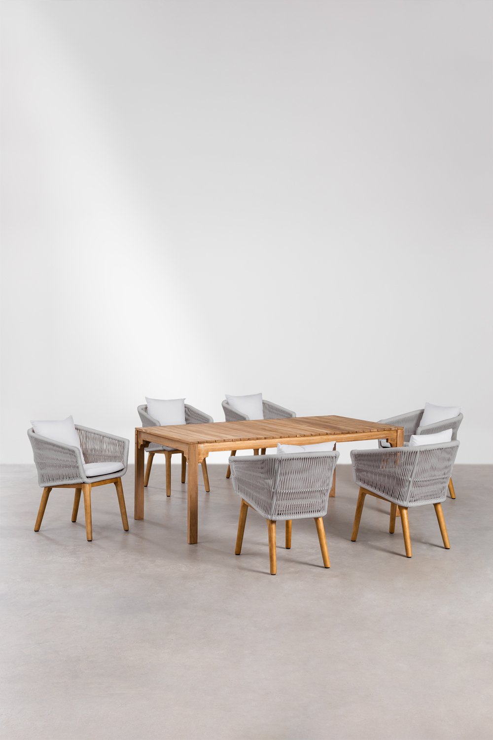 Ensemble de table de jardin rectangulaire (200x100 cm) en bois Donal et 6 chaises de jardin Barker, image de la galerie 1