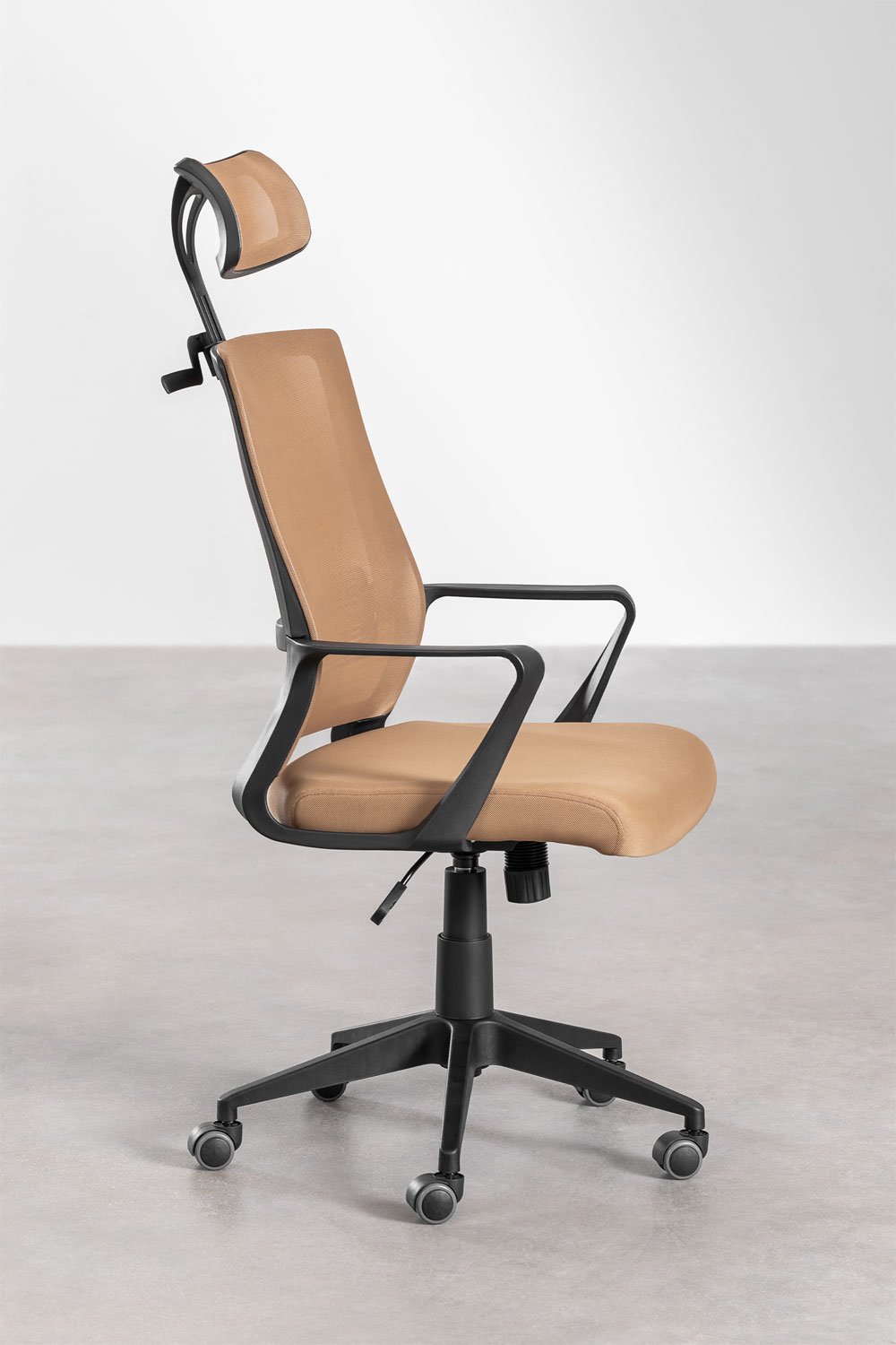 Chaise de bureau à roulettes avec appuie-tête en polypropylène Teill Black, image de la galerie 3