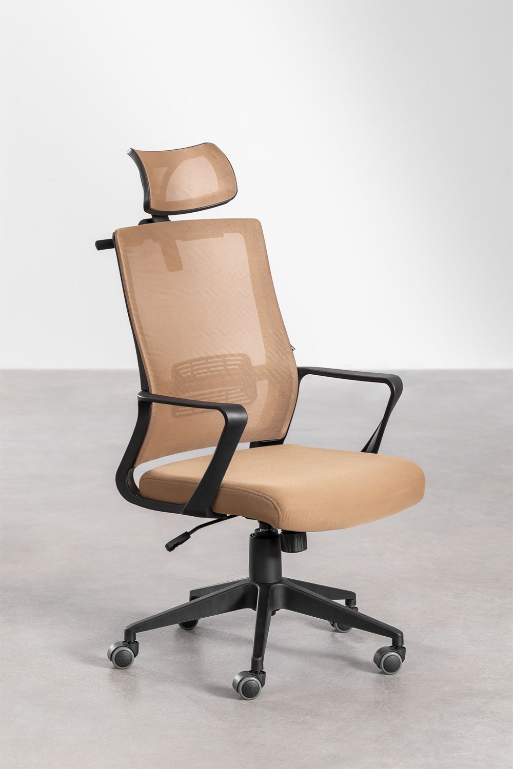Chaise de bureau à roulettes avec appuie-tête en polypropylène Teill Black, image de la galerie 5