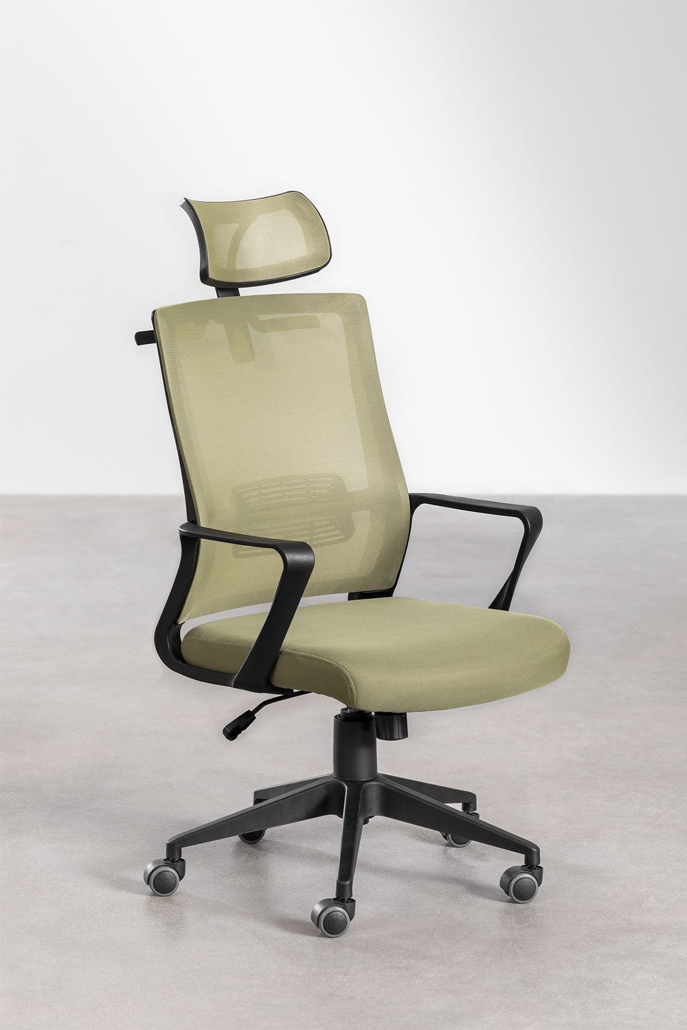 Chaise de bureau à roulettes avec appuie-tête en polypropylène Teill Black, image de la galerie 5