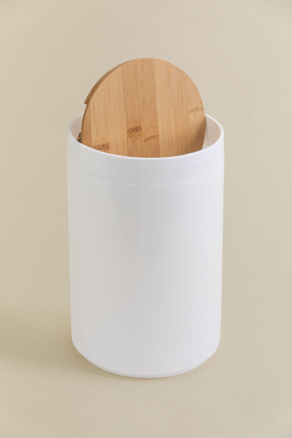 poubelle avec couvercle à charnière, poubelle de table en bambou avec  couvercle en