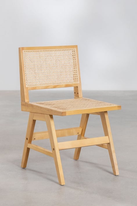 Chaise de salle à manger en bois de frêne et rotin Lali