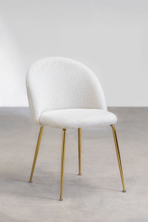 Chaise de salle à manger en tissu bouclette Kana Design - Blanc
