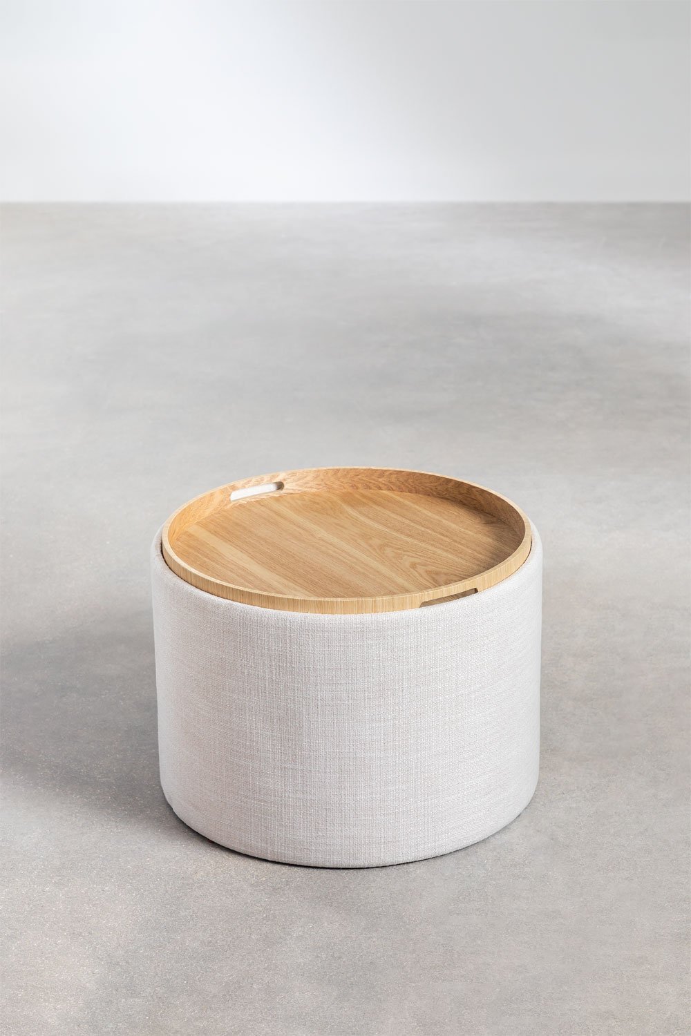 Pouf rond rembourré Berkeleni avec plateau et rangement, image de la galerie 4