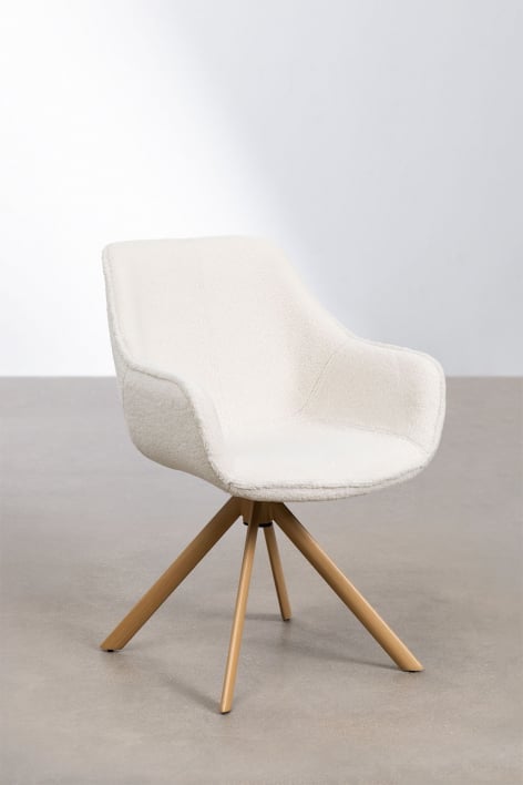 Chaise de salle à manger en tissu bouclette Lucy - Blanc